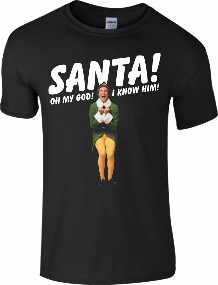 SANTA! I KNOW HIM! T-shirt Funny Buddy The Elf Christmas Kids Mens Gift Top