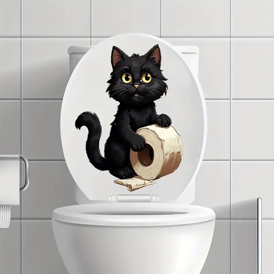 Креативная реалистичная 3D наклейка на унитаз с милым котом Vision, забавная наклейка с изображением животных для ванной комнаты, декор крышки унитаза, самоклеящаяся ПВХ, водонепроницаемая картина