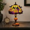 Halloween Table Lamp Pumpkin Bat Lamp, Stained Glass Reading Light, Gothic Theme Decor Cozy Nightstand Light for Bedroom Bookshelf, Seasonal