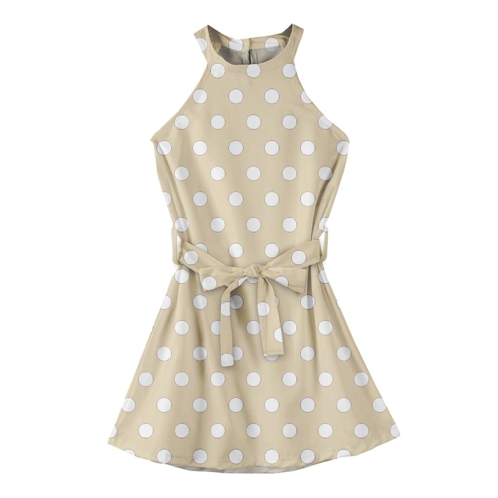 Летнее платье для девочек Платье без рукавов на бретельках Однотонное платье без рукавов с принтом Повседневное платье
