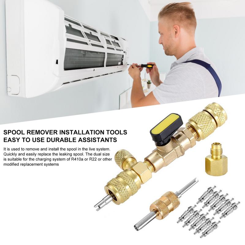 Инструмент для снятия и установки сердечника клапана R410A R22 Инструменты для ремонта кондиционера с двойным размером SAE 1/4 дюйма 5/16 дюйма Система HVAC