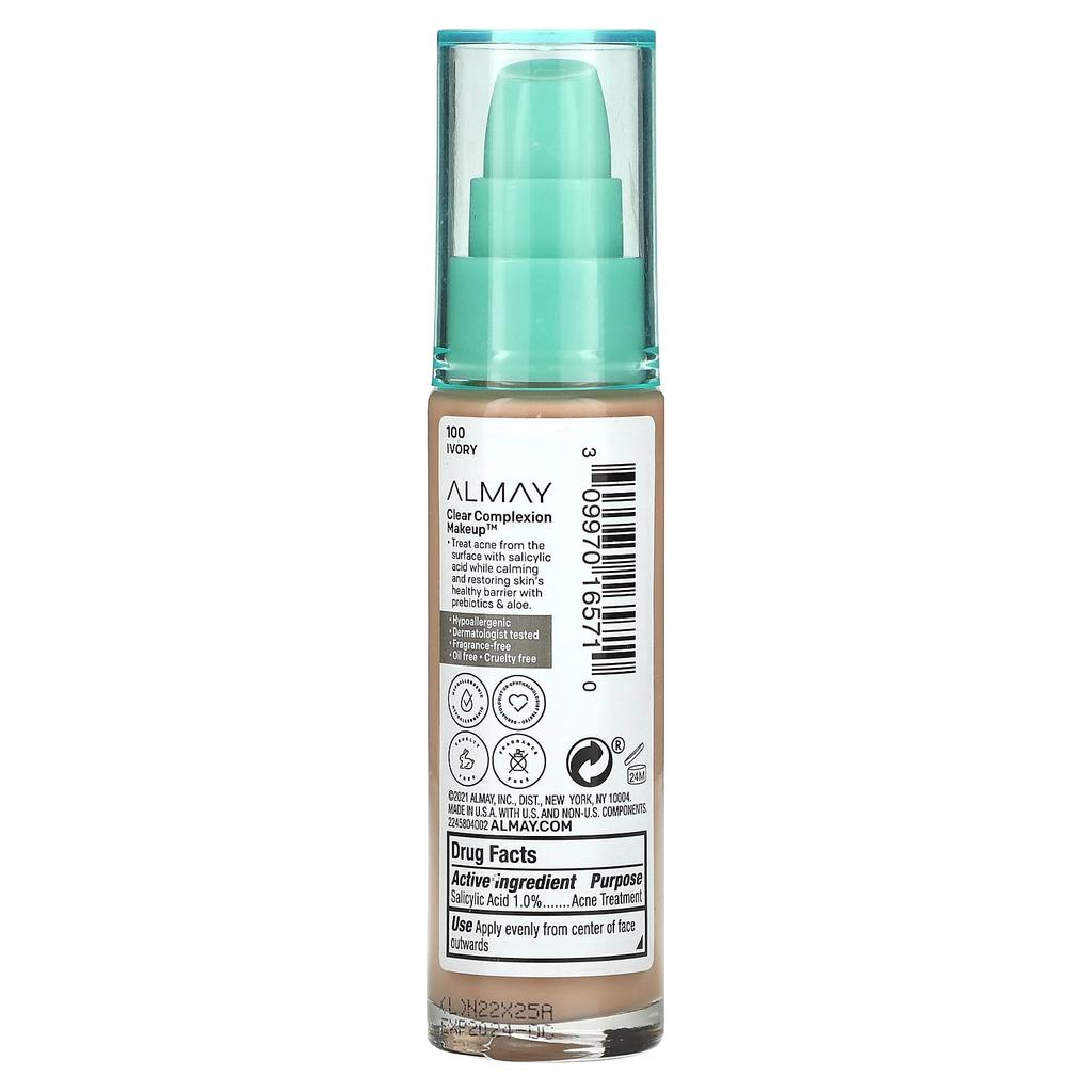 Almay Clear Complexion Makeup, 100 Ivory, 30ml (1fl Oz)