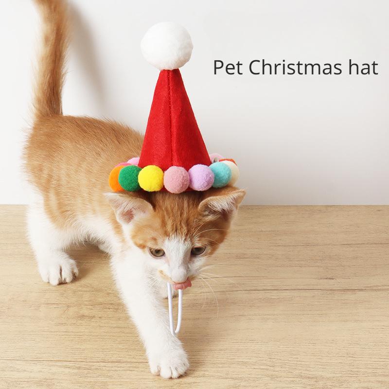 Pet Dog Cat Non-woven Hairball Christmas Hat Headwear Wool Toy Cat Dog Ornaments Pet Supplies