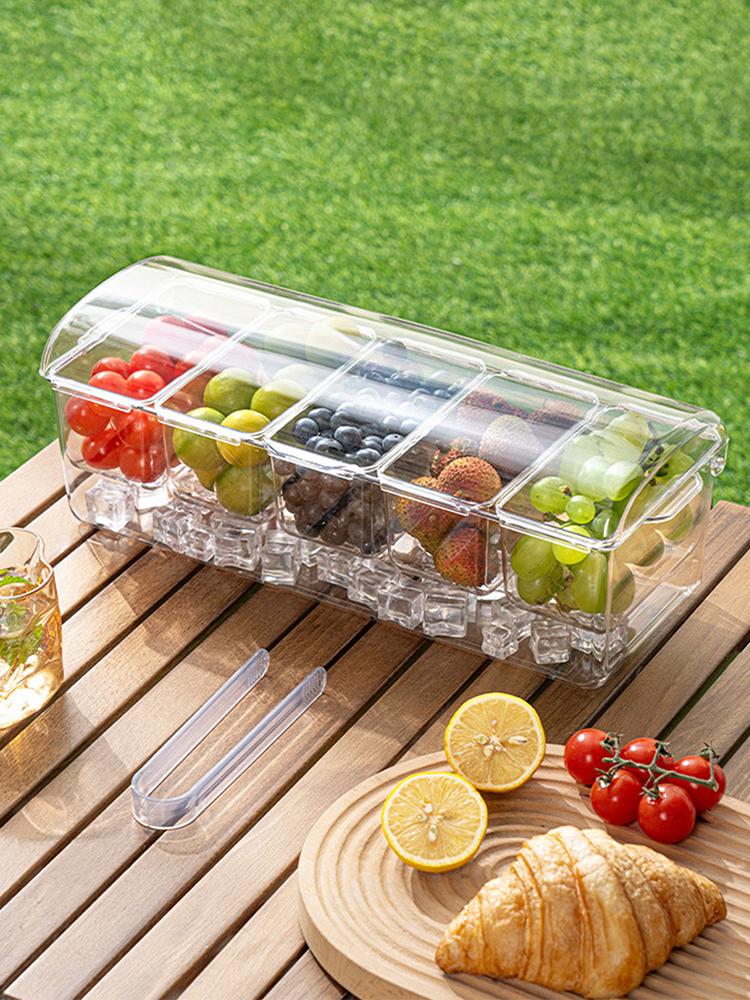 Ice Chilled Condiment Caddy with Lid Serving Platters with 5 Removable Compartments for Party Supplies & Bar Accessories