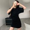 Women's Pleated Package Hip Short-sleeved Dress Summer Sexy Waist Thin Tight Temperament Girl Bodycon Dress