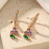 1 Pair Trend Colored Flowers Dangle Earrings for Women Cubic Zirconia Jewelry Wedding Party Accessories