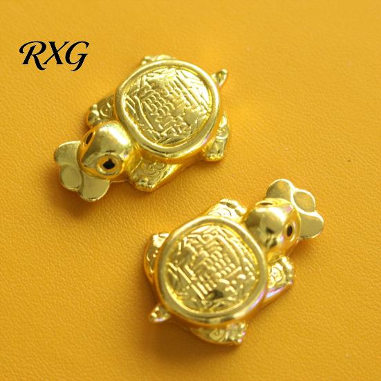 Feng Shui Golden Turtle Ornament for Wealth And Prosperity, Metal Chinese Luck Handcrafted Brass Charm with Faux Leather Sleeve, Portable Mascot Home