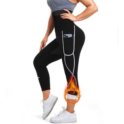 Спортивные брюки для сауны для женщин, компрессионные леггинсы с высокой талией для похудения, спортивные брюки, горячие термокапри с карманом