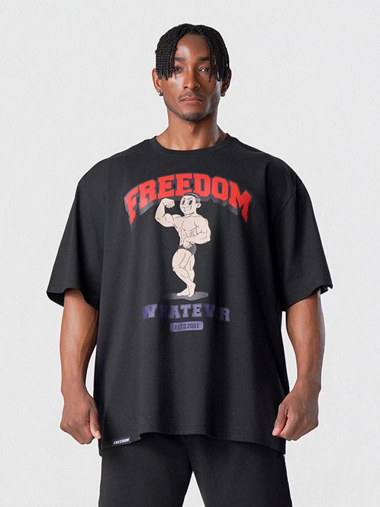 FREEDOM Muscle Man Pattern Short-Sleeved T-Shirt for Fitness Men and Women Casual Sportswear for Leisure GYM