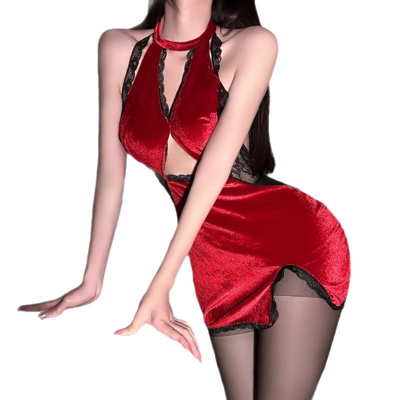 Сексуальное нижнее белье сексуальное горячее кружевное сочетание бархатный темперамент собирающее и стройнящее фиолетовое классическое горло ципао
