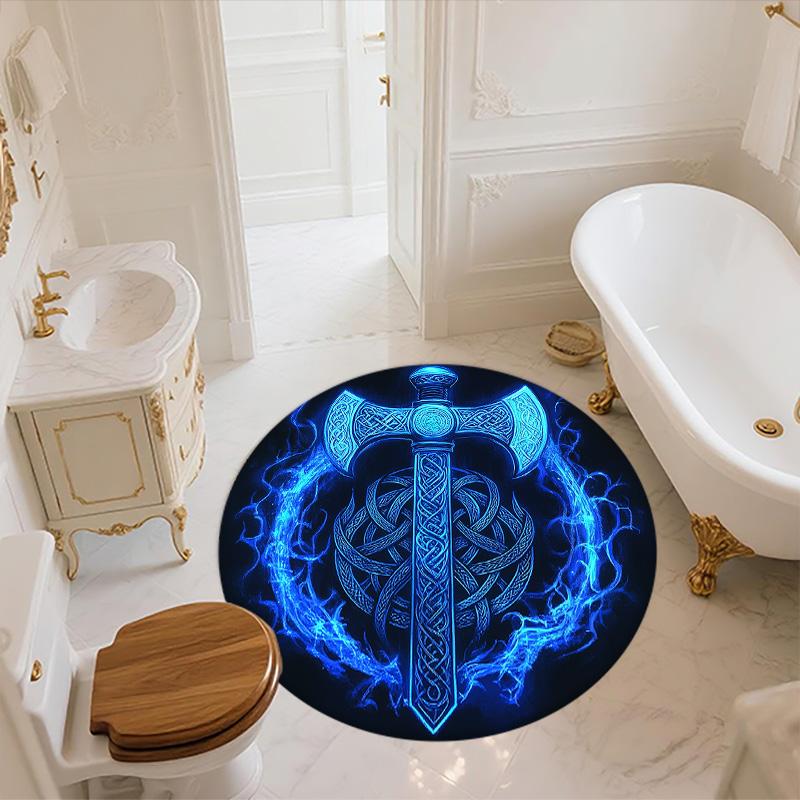 Viking Battle Axe,Round Area Rug,Carpet Rug for Living Room Bedroom Sofa Playroom Decor,Non-slip Floor Mat