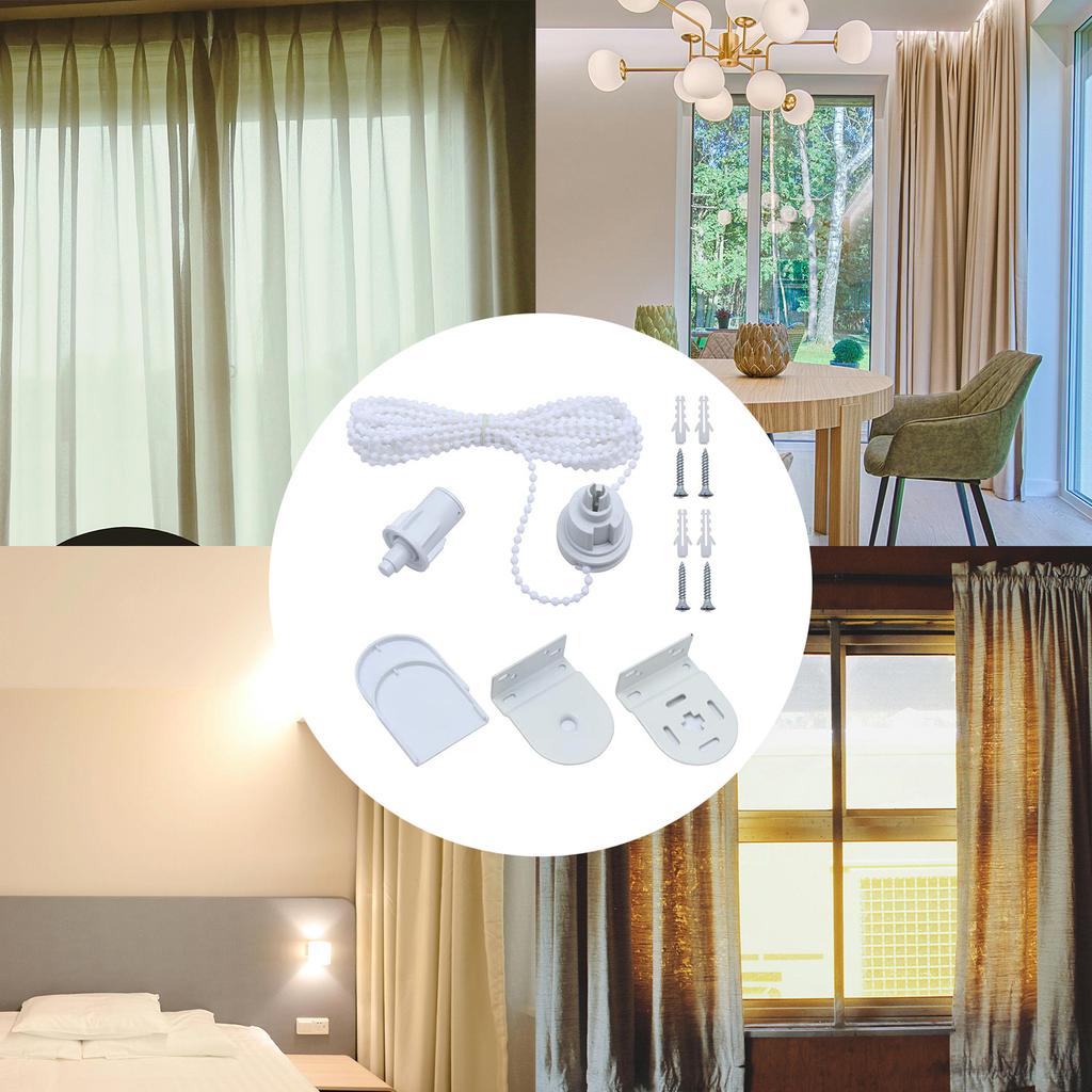 32mm Roller Blind Fittings Kits with Beaded Chain and Screws White Curtain Shade Repair Accessories for Home and Office