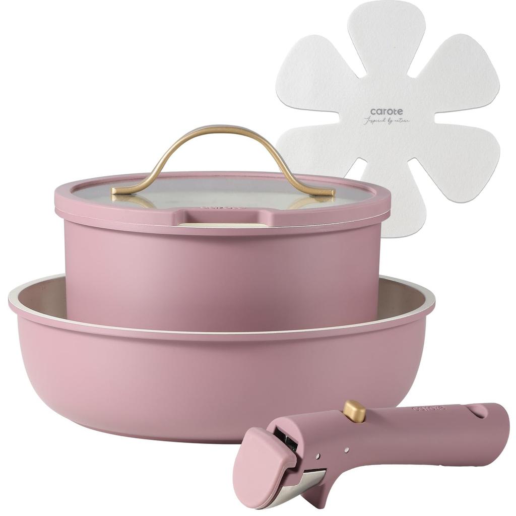 CAROTE Frying Pan Set of Pot Compatible with IH and Gas PFOS Removable Marble Easy To Luxurious One Year Petit Luxury Gold Luxe Series 5, Set, Fires,