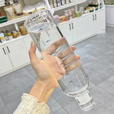 Ins 750/500 мл Большая емкость бутылки для воды с маркером времени Крышка для воды Напитки Прозрачный сок Простая чашка Подарок на день рождения
