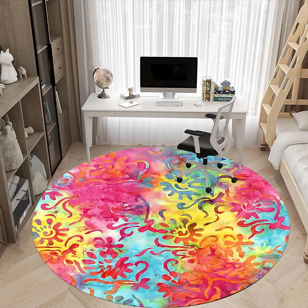1pc Tie Dye Pattern Chair Carpet for Office, Round Non Slip Durable Large Size Office Carpet, Suitable for Office