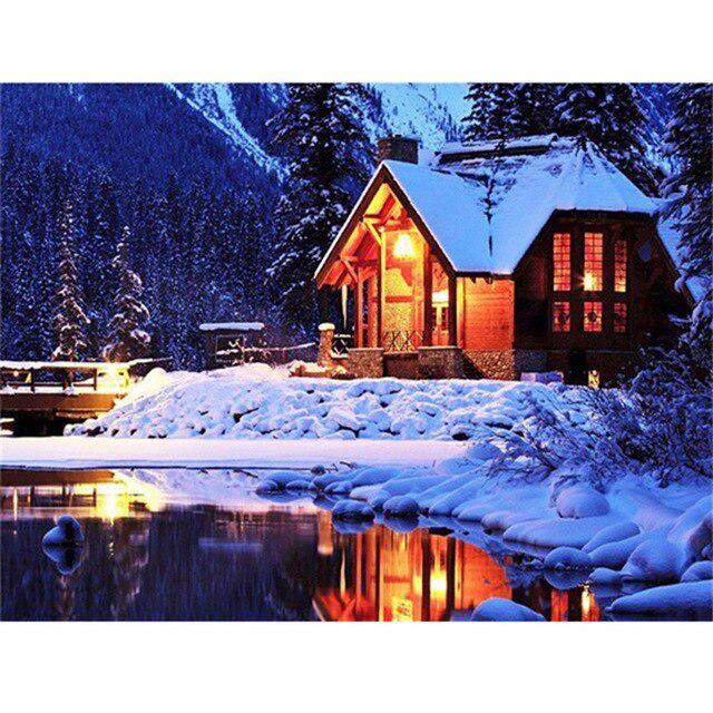 Landscape DIY 5D Diamond Painting Winter Snow Mosaic Rhinestone Full Round Drill Diamond Embroidery Cross Stitch Home Decor