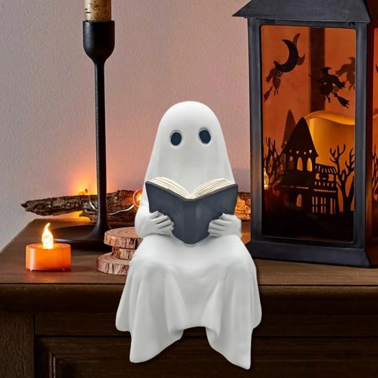 Статуэтка Призрака Читающего из смолы, сидящий Призрак, читающий книгу, для Хэллоуина, украшение для книжной полки, офисного стола