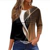 Loose Casual 34 Womens Fashion Sleeve Striped Printed Round Neck Top