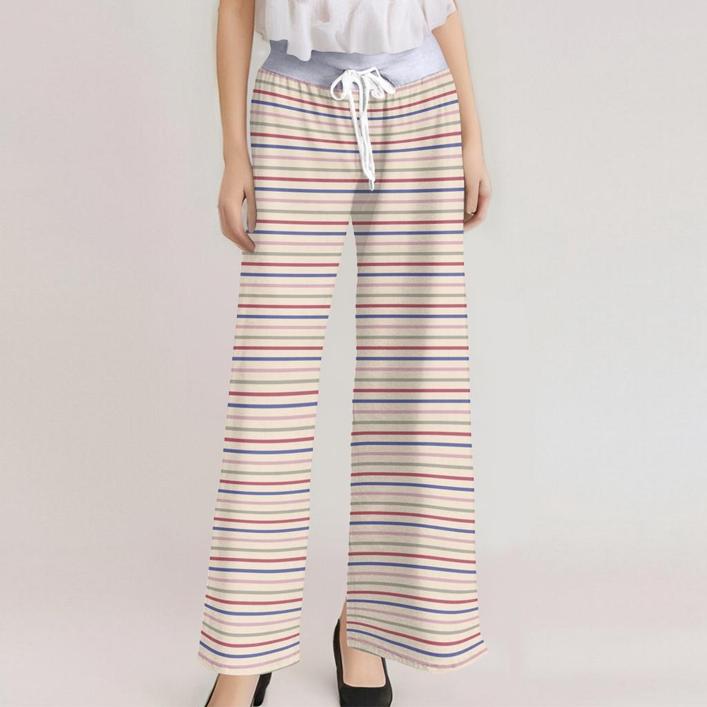 Женские модные повседневные удобные пижамные штаны с принтом в полоску, широкие брюки на шнурке