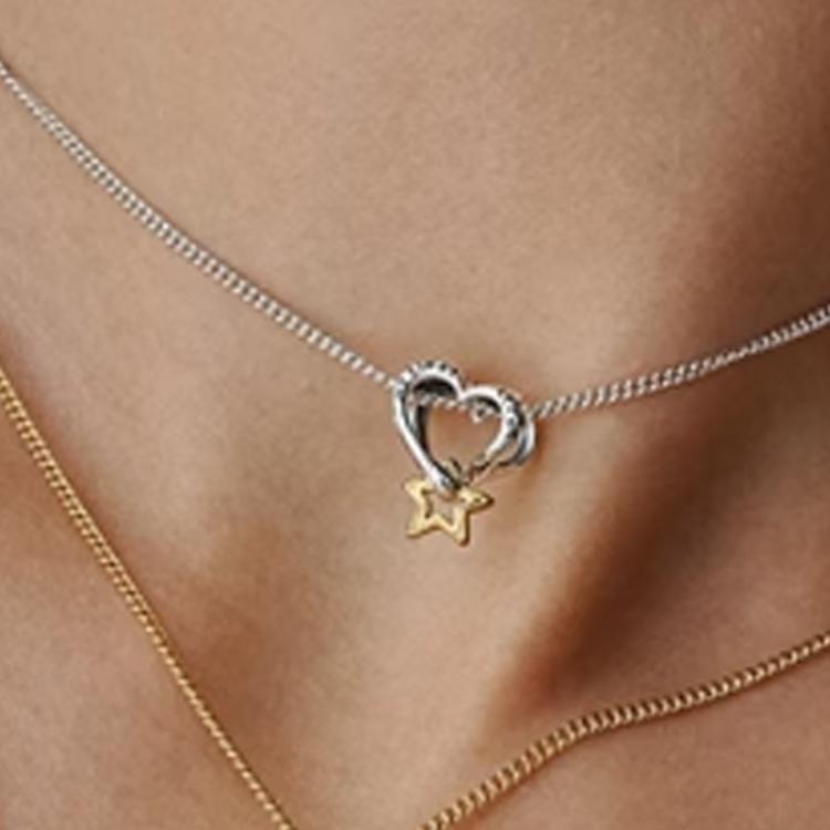 Pandora Hollow Heart Star Gold Plated Pendant Women jewelry Silver 763513C00