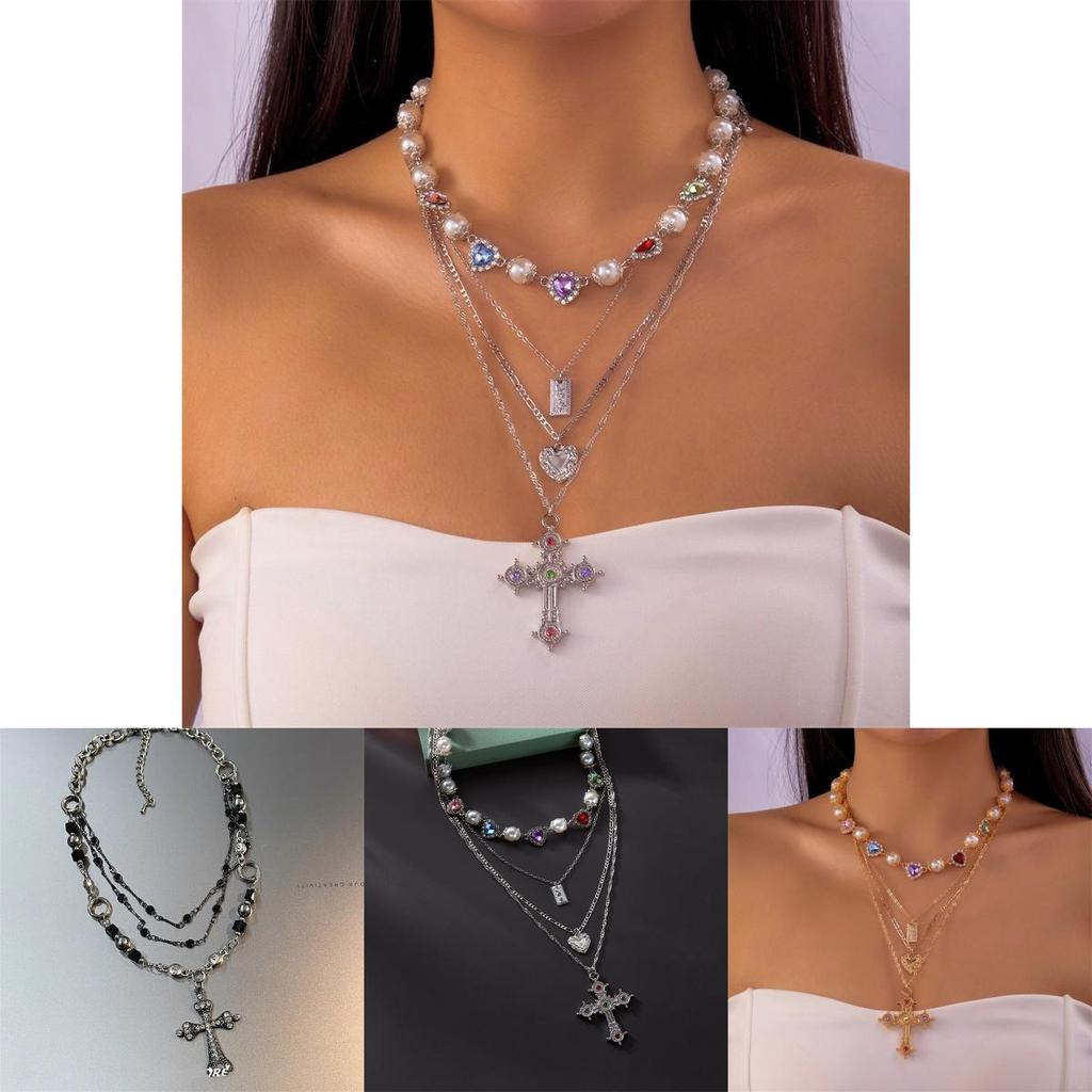 Готическое ожерелье-чокер с крестом для женщин с геометрической подвеской и золотистой отделкой