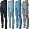 Denim Multi Bag Leggings Slim Fit Denim Overalls Men
