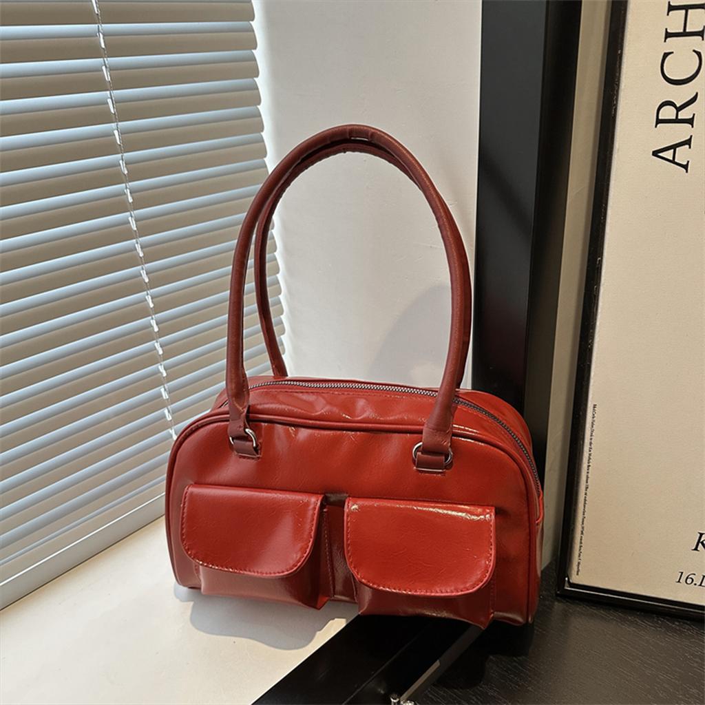 Минималистская большая вместительная сумка из искусственной кожи с несколькими карманами, однотонная легкая прочная сумка на плечо для женщин, повседневная/для шопинга