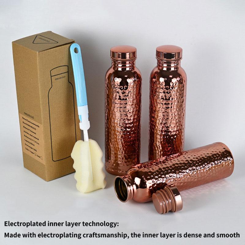 800ml 27oz Hammered Copper Water Bottle Drinking Durable Reusable Outdoor Sports Travel Electroplated Flask Tumbler with Brush