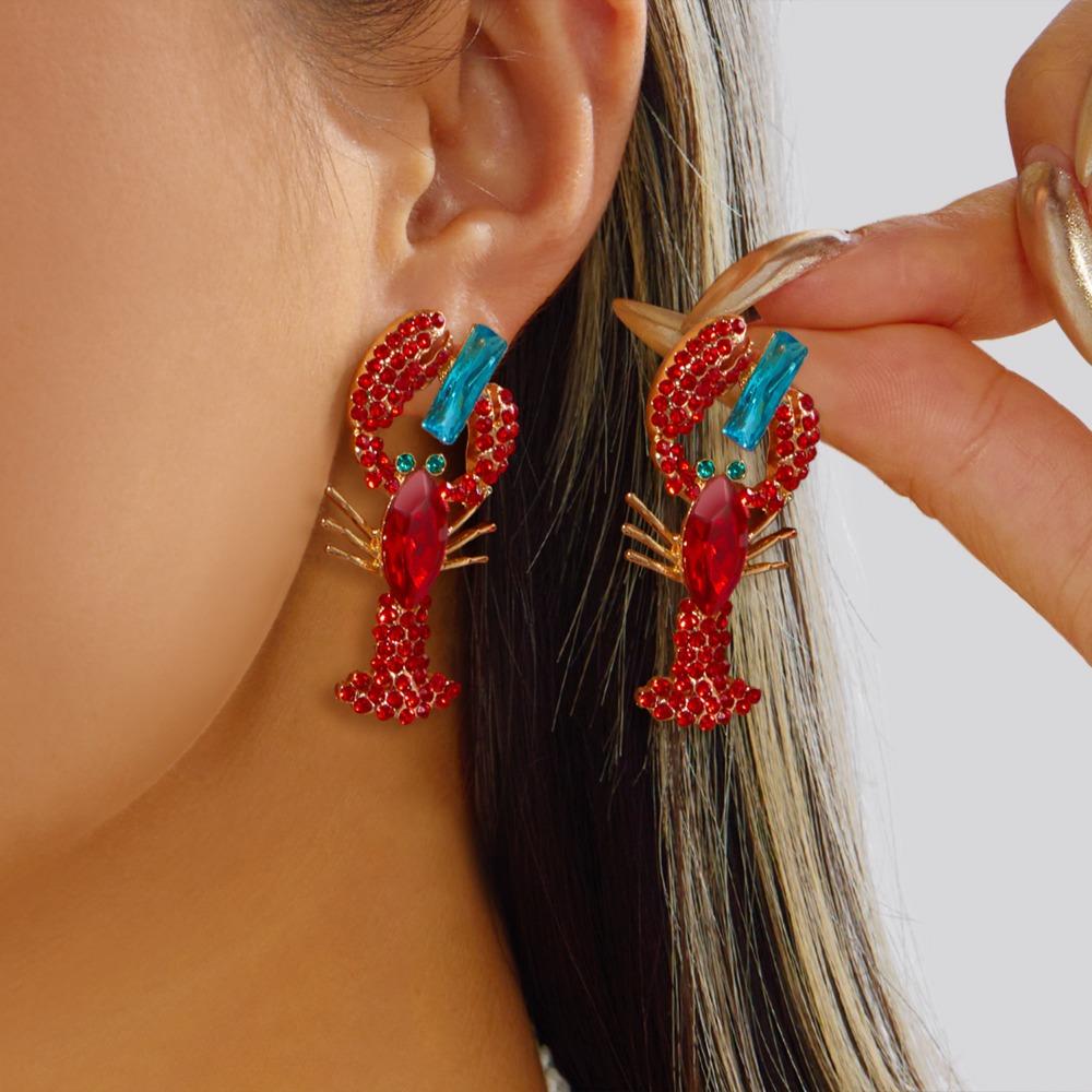 Ocean Series Lobster Earrings Enameled Metal Ear Jewelry Cute Animal Earrings for Girls Ladies