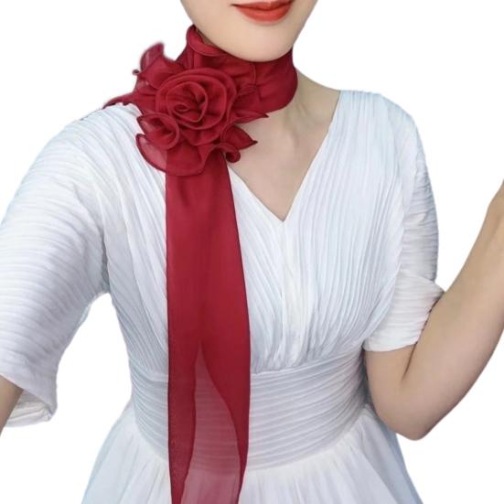 Chiffon Satin Long Scarf Flower Decor Breathable Versatile Beach Shawl Sun Protection Chiffon Shawl Daily