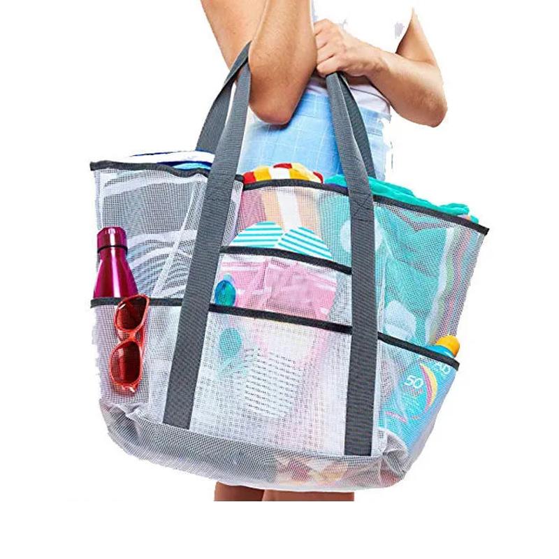 Большая пляжная сумка для полотенец, прочная пляжная сумка из полой сетки для игрушек, пляжная сумка-тоут, летняя дышащая одежда, сумки для хранения багажа, функциональные сумки