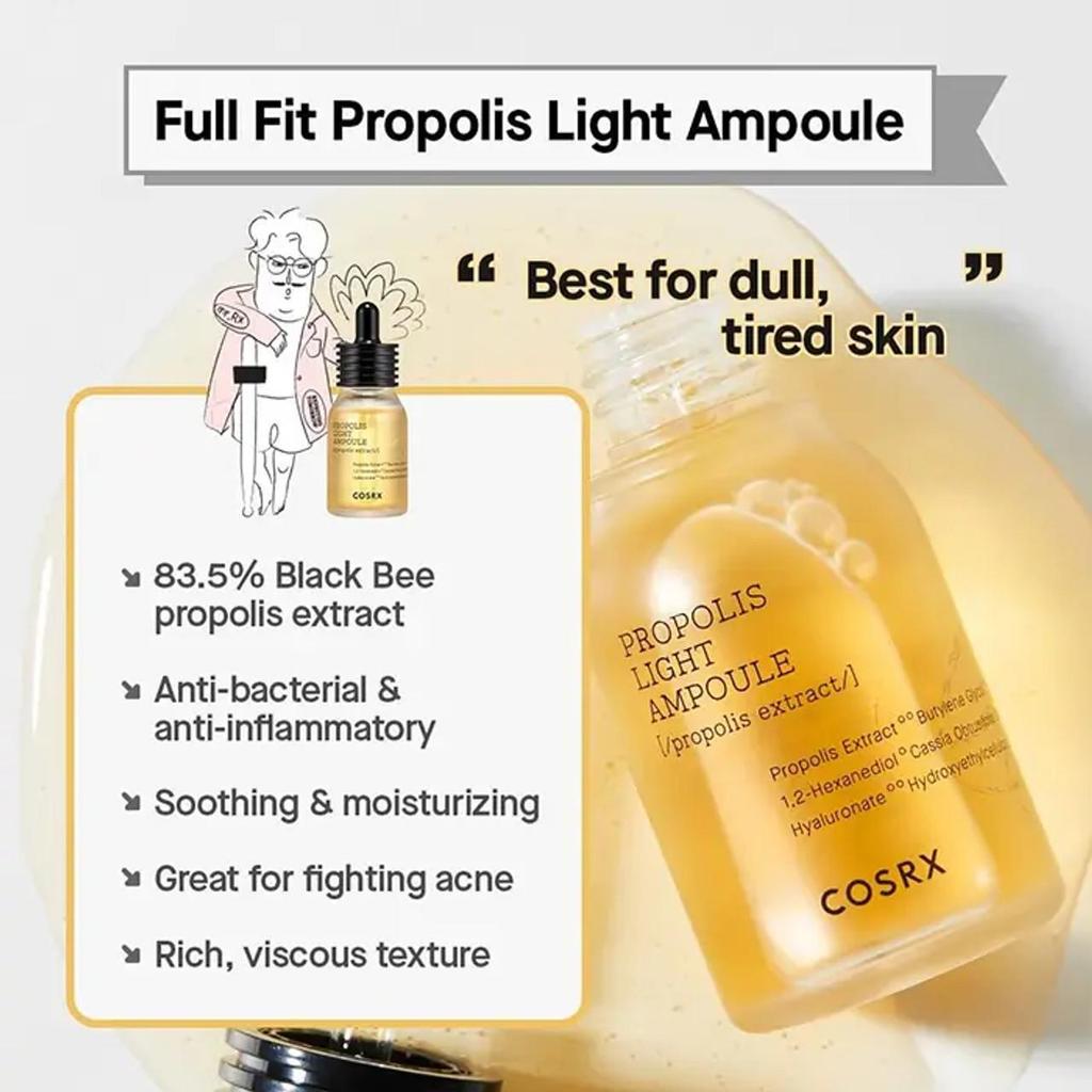 COSRX Propolis Ampoule, Сыворотка для лица, усиливающая сияние, с 73,5% экстрактом прополиса, /30 мл, увлажняющая эссенция для чувствительной кожи