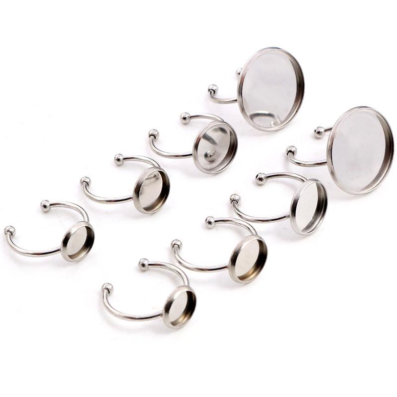 10pcs 6 8 10 12 14 16 18 20mm Stainless Steel Gold Plated Adjustable Ring Settings Blank Base,Fit 6-20mm Glass Cabochons Buttons