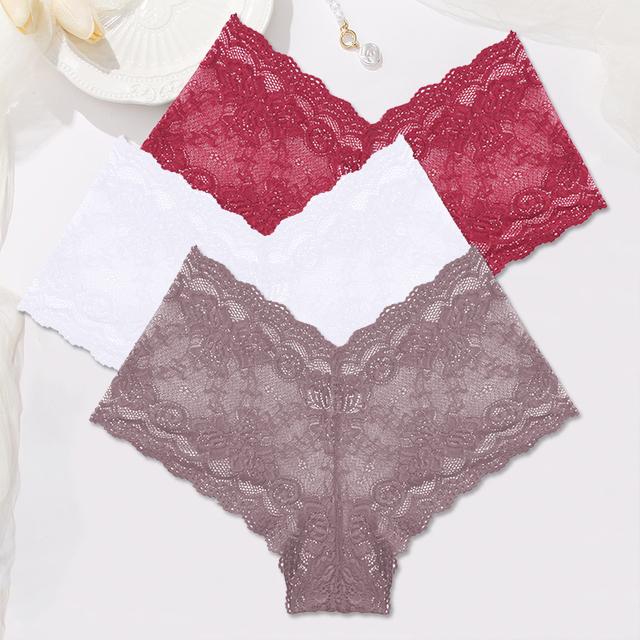 FINETOO Women Lace Boyshort Panties 3Pcs/set Low-Rise Underpants S-XL Ladies Floral Underwear Sexy Panties Comfortable Lingerie