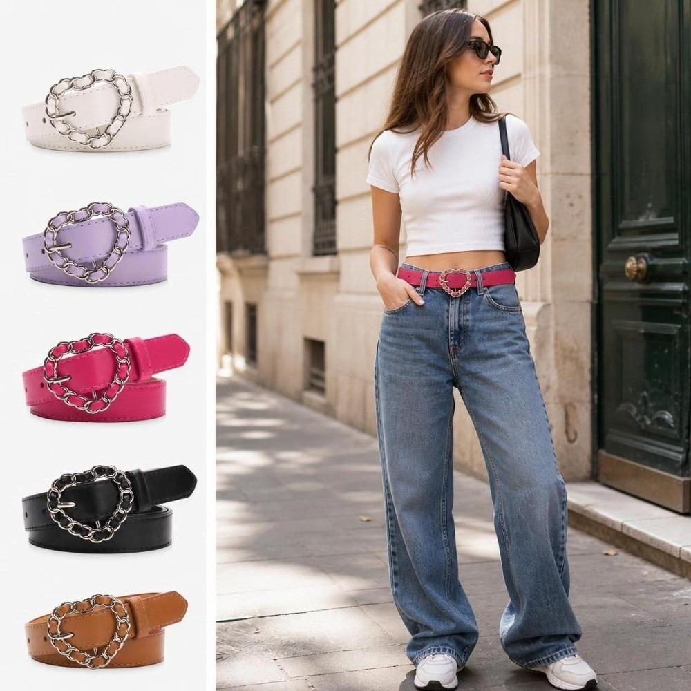 Adjustable Decorative Waist Belt Y2K PU Leather Belt Heart Buckle Belt For Dress Jeans Skirt