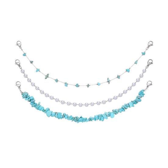 3 шт. Унисекс Цепочка для волос Богемный стиль Неправильные камни бирюзы Цветочный декор Шляпа