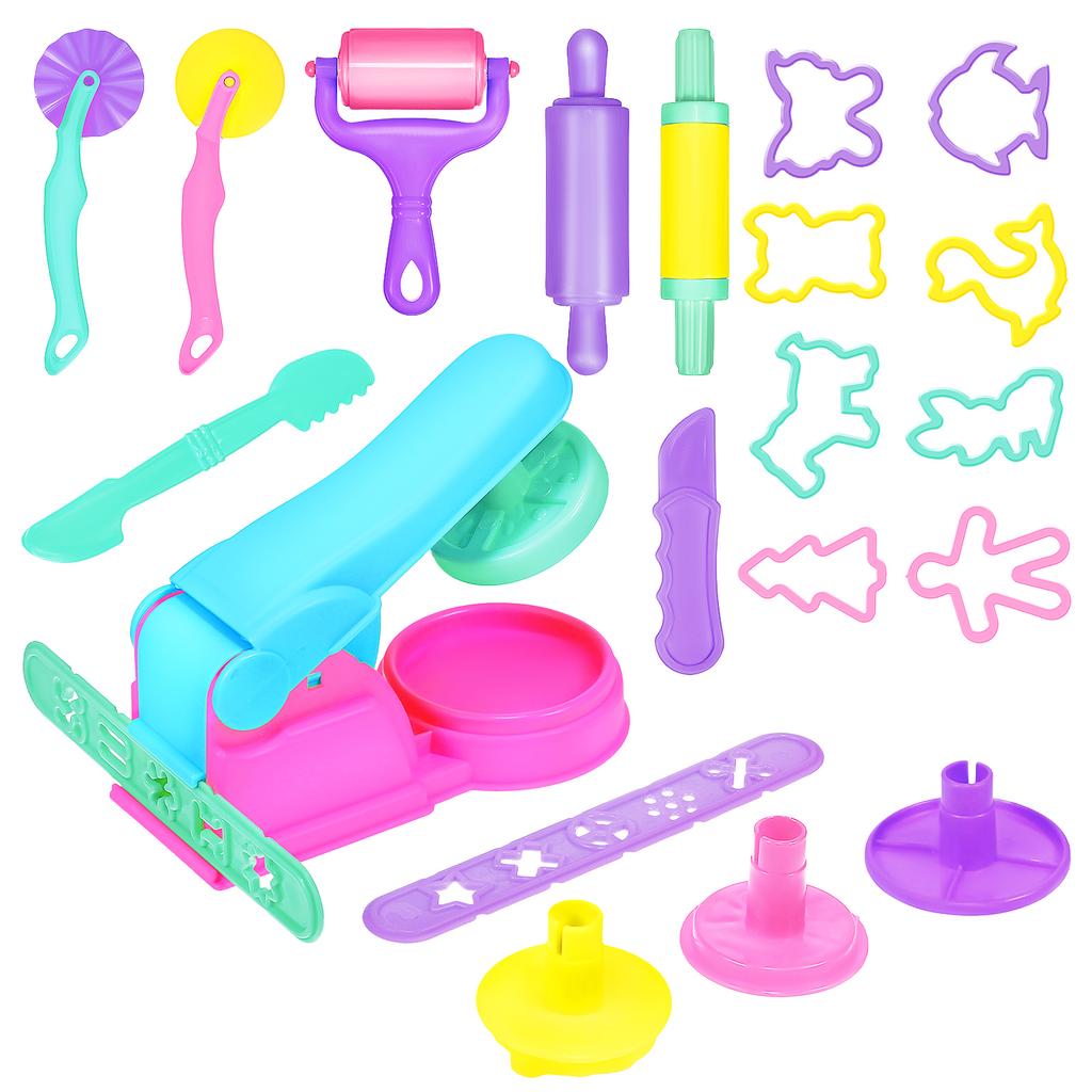 22 Pcs Children's Colored Mud Noodle Machine Pieces Set Animal Molds Toys Mini Clay Plastic Tool Kit Miss