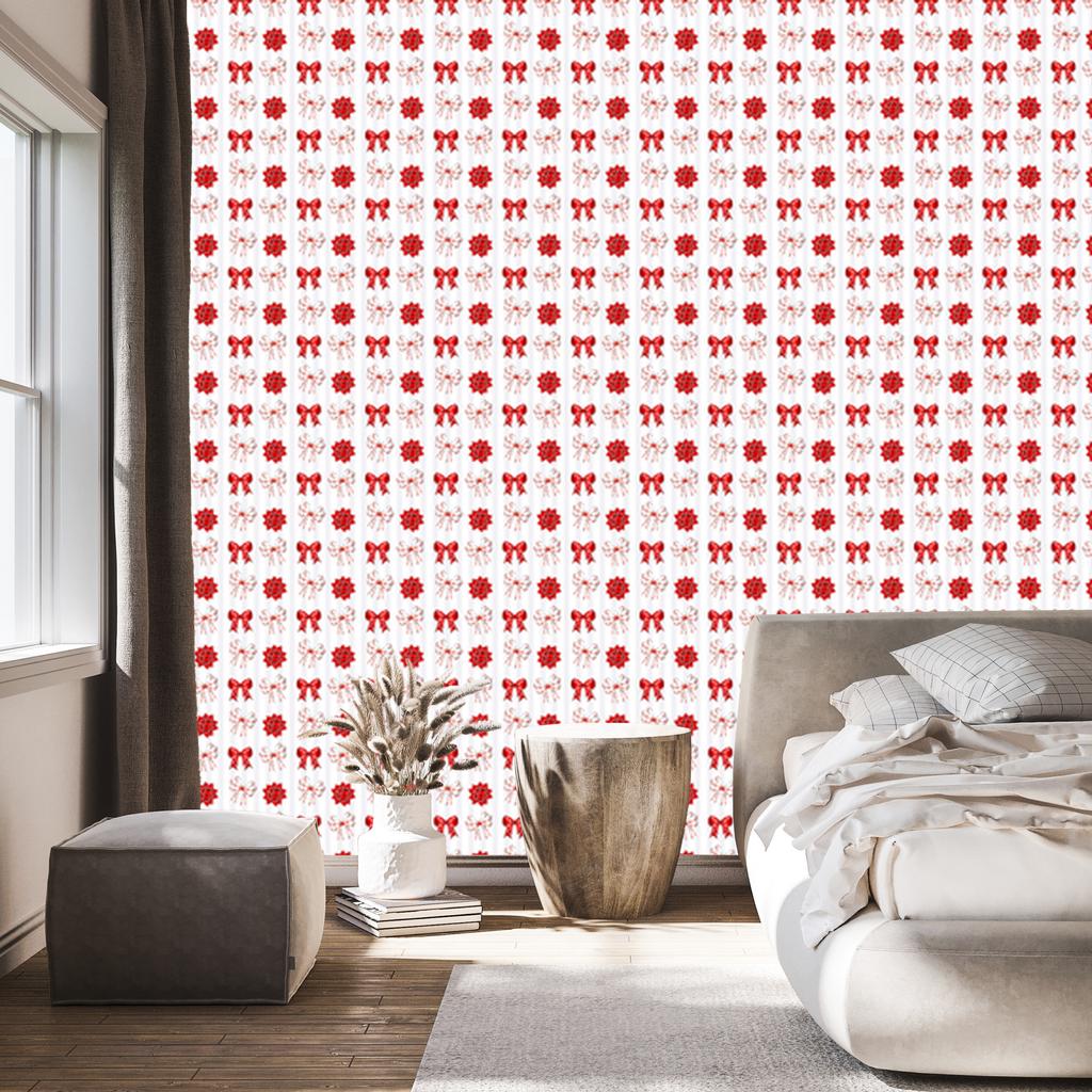 Christmas wallpaper mint white and coral motifs 50x1000