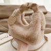 Women Faux Fur Soft Plush Handbags Ruched Handle Small Shoulder Crossbody Bag Casual Fluffy Totes Purse Winter Bags For Women