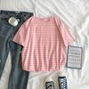 Harajuku Short Sleeve Korean O-Neck Casual Fashion Shirt Camiseta Feminina Tops T Shirt Women Solid Color Striped Punk T-shirt