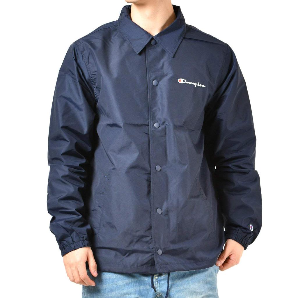 Coach Jacket Outer Nylon Plain Taffeta Standard Mesh Lining Script Logo Embroidery Navy L [Champion] C3-R601 Men's