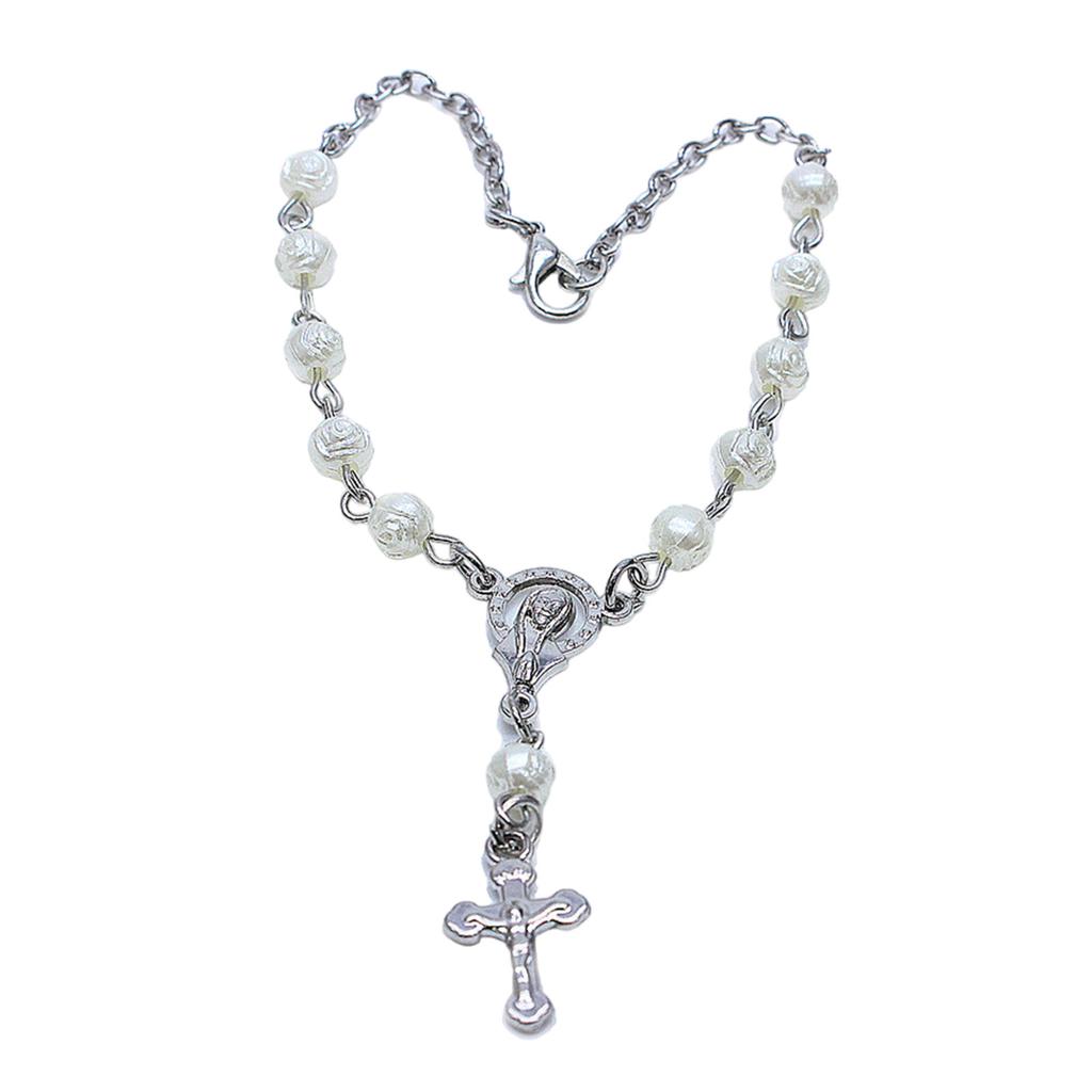 Розовый браслет-розарий с бусинами 6 мм, с крестом-подвеской, для женщин, девушек, католицизма, для молитвы, религиозные украшения на каждый день