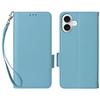For iPhone 16 Case with Wrist Strap Litchi Texture PU Leather Wallet Phone Cover