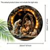 Nativity Scene Wooden Sign 2D Relief Effect of Jesus Round Christmas Ornament for Church Front Door Wall Hanging Decor Ideal