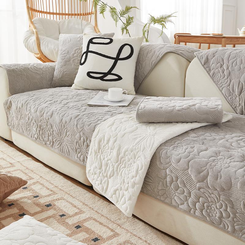 Зимний утолщенный плюшевый коврик для дивана с принтом, противоскользящий и пылезащитный чехол для дивана, L-образный диван, полное покрытие, диван, полотенце, наволочка