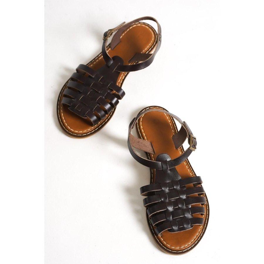 Женские повседневные сандалии из натуральной кожи на плоской подошве