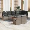 9-piece Garden Sofa Set with Grey Cushions Poly Rattan Acacia, 2-seater Garden Sofa with Grey Cushions 3347720