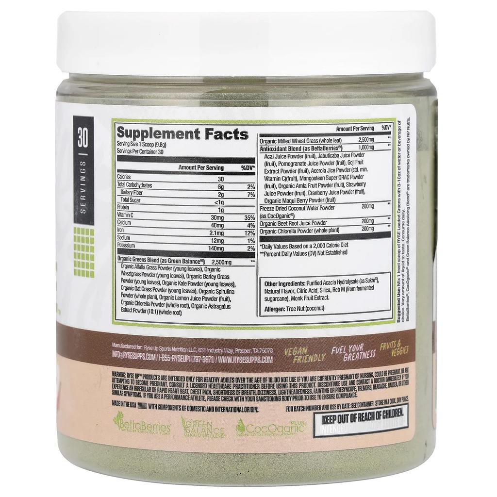 RYSE Natural Series, Loaded Greens, Lemon Burst, 10.4 Oz (294 G)