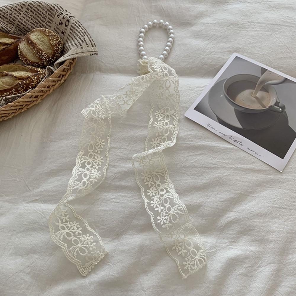 Summer Pearl Necklace Lace Scarf Hollow Embroidery Bags Handle Decor For Women Collarbone
