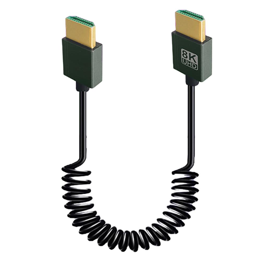 8K HDMI-Compatible To HDMI-Compatible Coiled Cable 48Gbps Extreme Thin HDMI-Compatible 2.1 Cable for Camera/PC/Monitor